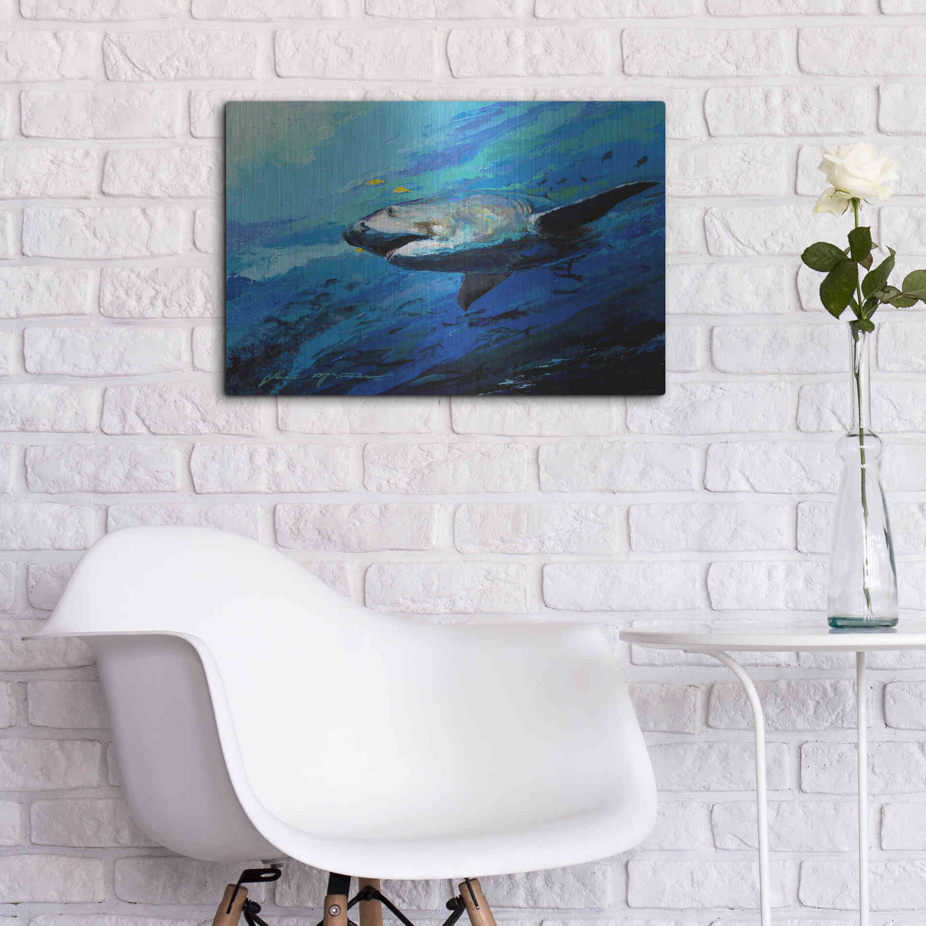 Luxe Metal Art 'The Mighty Bull Shark' by Jace D McTier, Metal Wall Art,24x16
