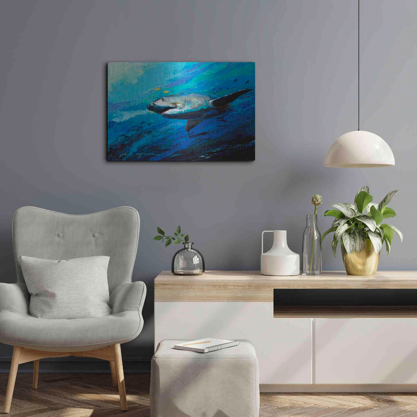 Luxe Metal Art 'The Mighty Bull Shark' by Jace D McTier, Metal Wall Art,24x16