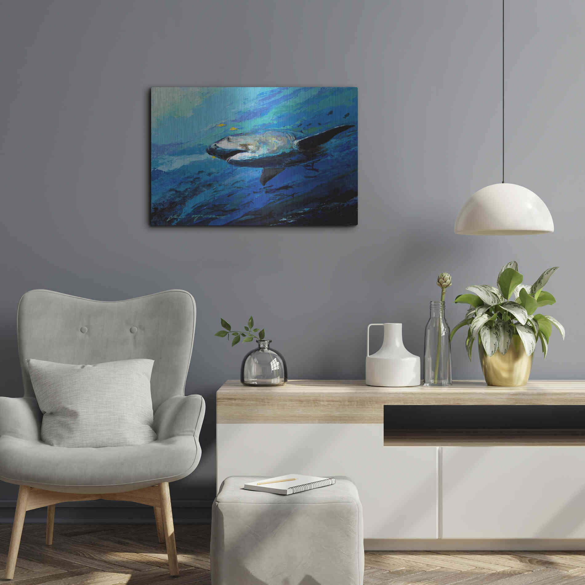 Luxe Metal Art 'The Mighty Bull Shark' by Jace D McTier, Metal Wall Art,24x16