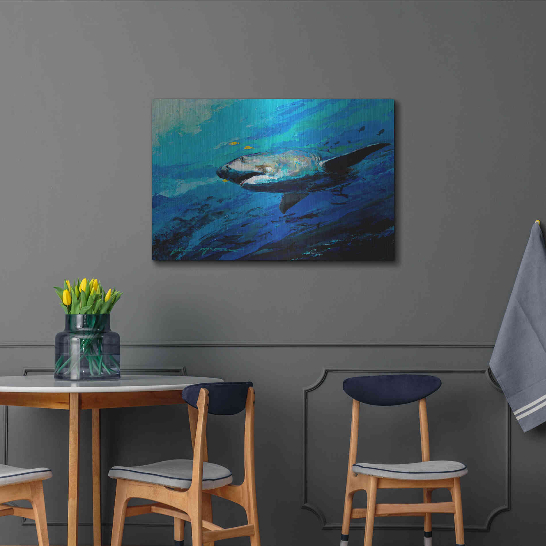 Luxe Metal Art 'The Mighty Bull Shark' by Jace D McTier, Metal Wall Art,36x24