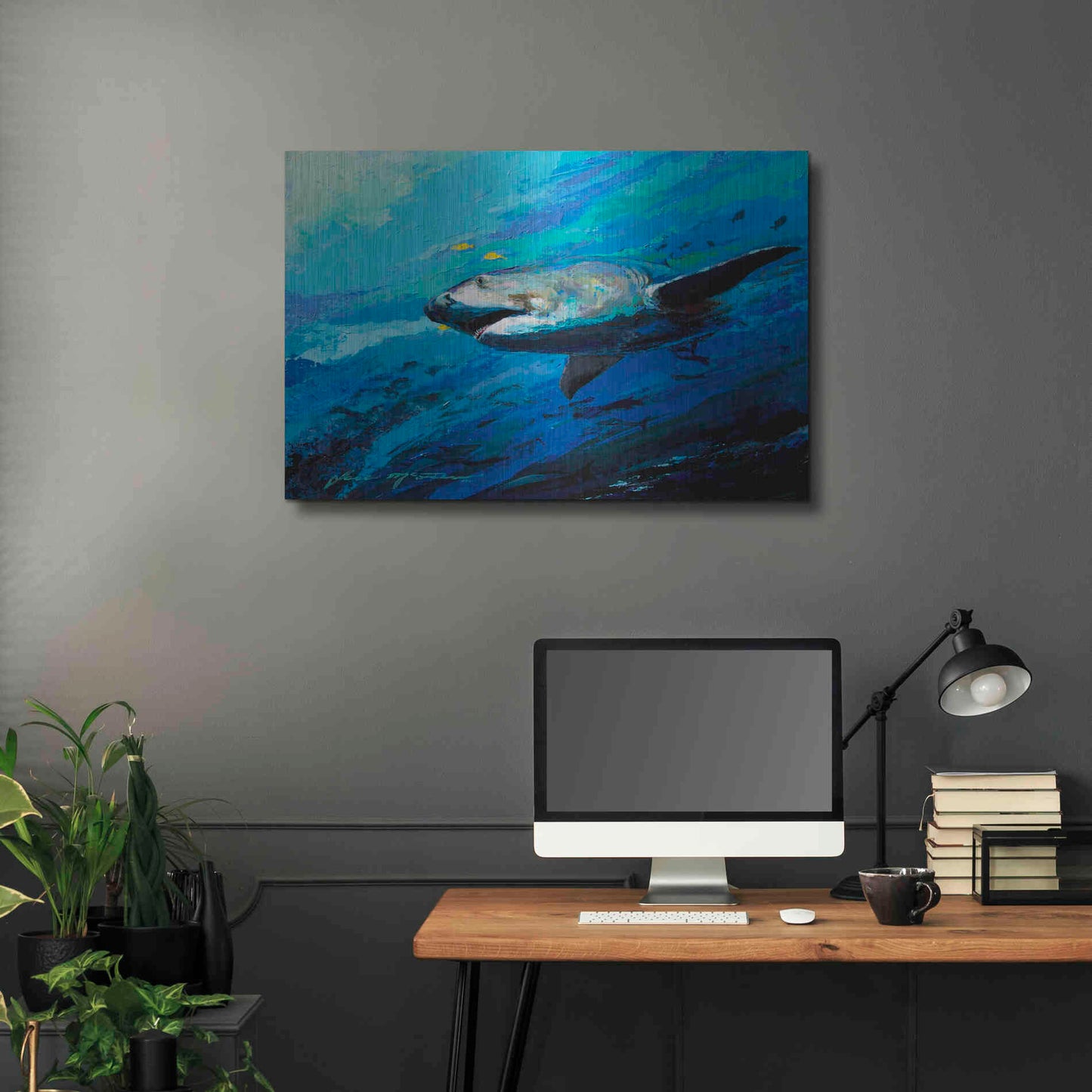 Luxe Metal Art 'The Mighty Bull Shark' by Jace D McTier, Metal Wall Art,36x24