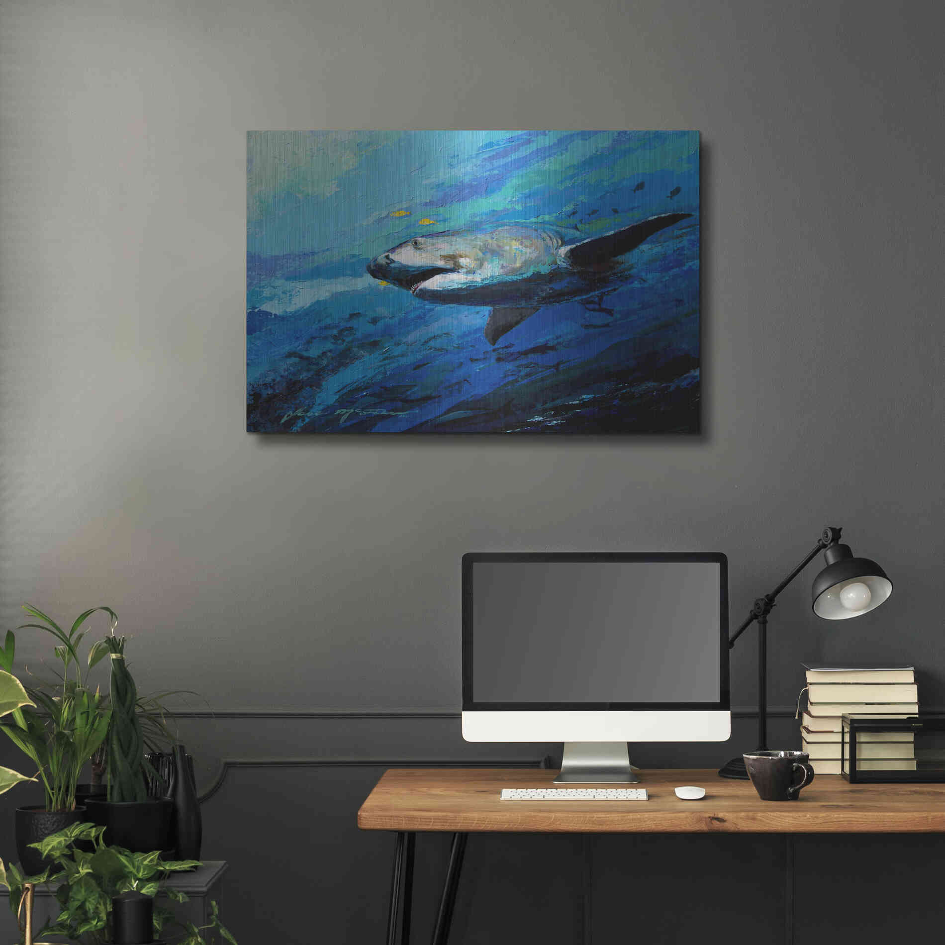 Luxe Metal Art 'The Mighty Bull Shark' by Jace D McTier, Metal Wall Art,36x24