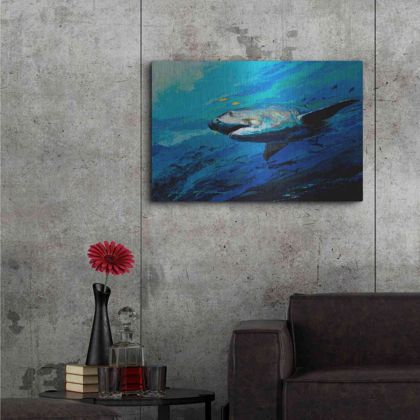 Luxe Metal Art 'The Mighty Bull Shark' by Jace D McTier, Metal Wall Art,36x24