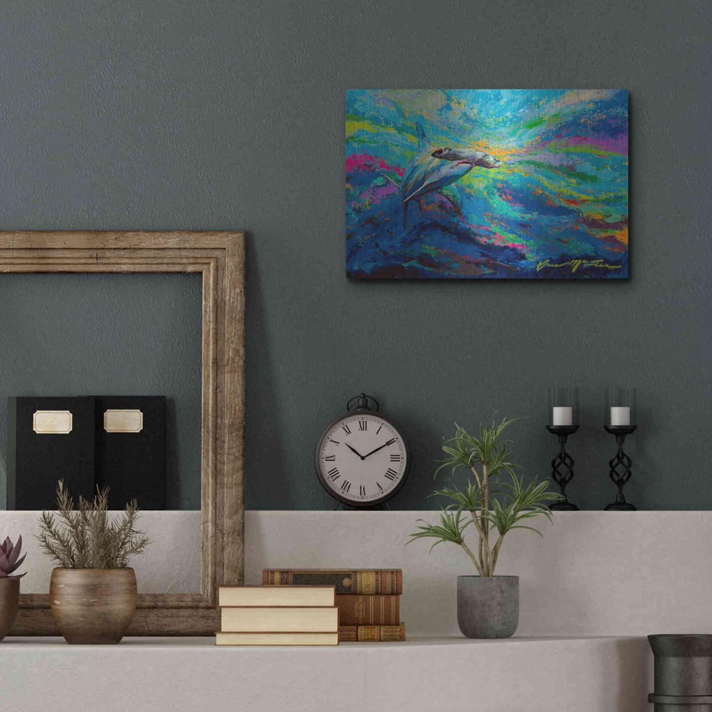 Luxe Metal Art 'After Dinner Swim Hammer Head Shark' by Jace D McTier, Metal Wall Art,16x12