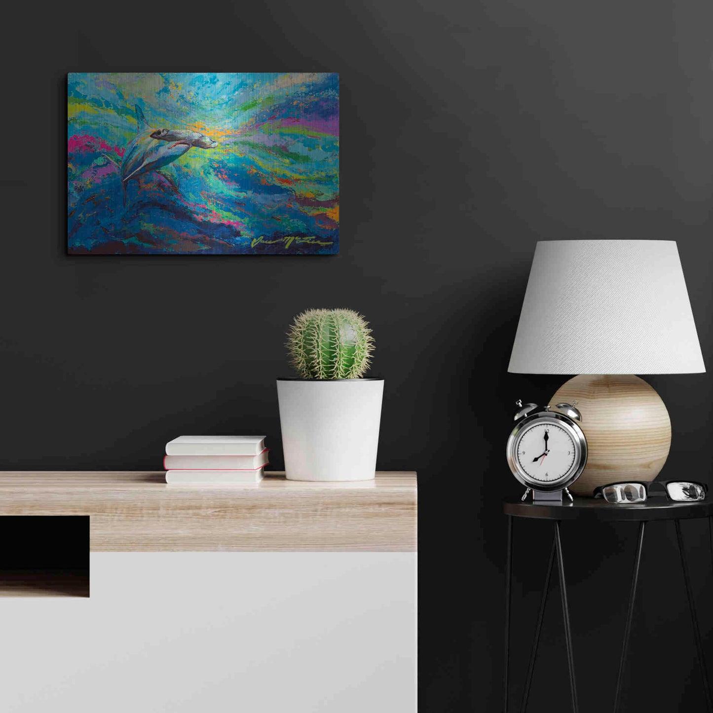 Luxe Metal Art 'After Dinner Swim Hammer Head Shark' by Jace D McTier, Metal Wall Art,24x16