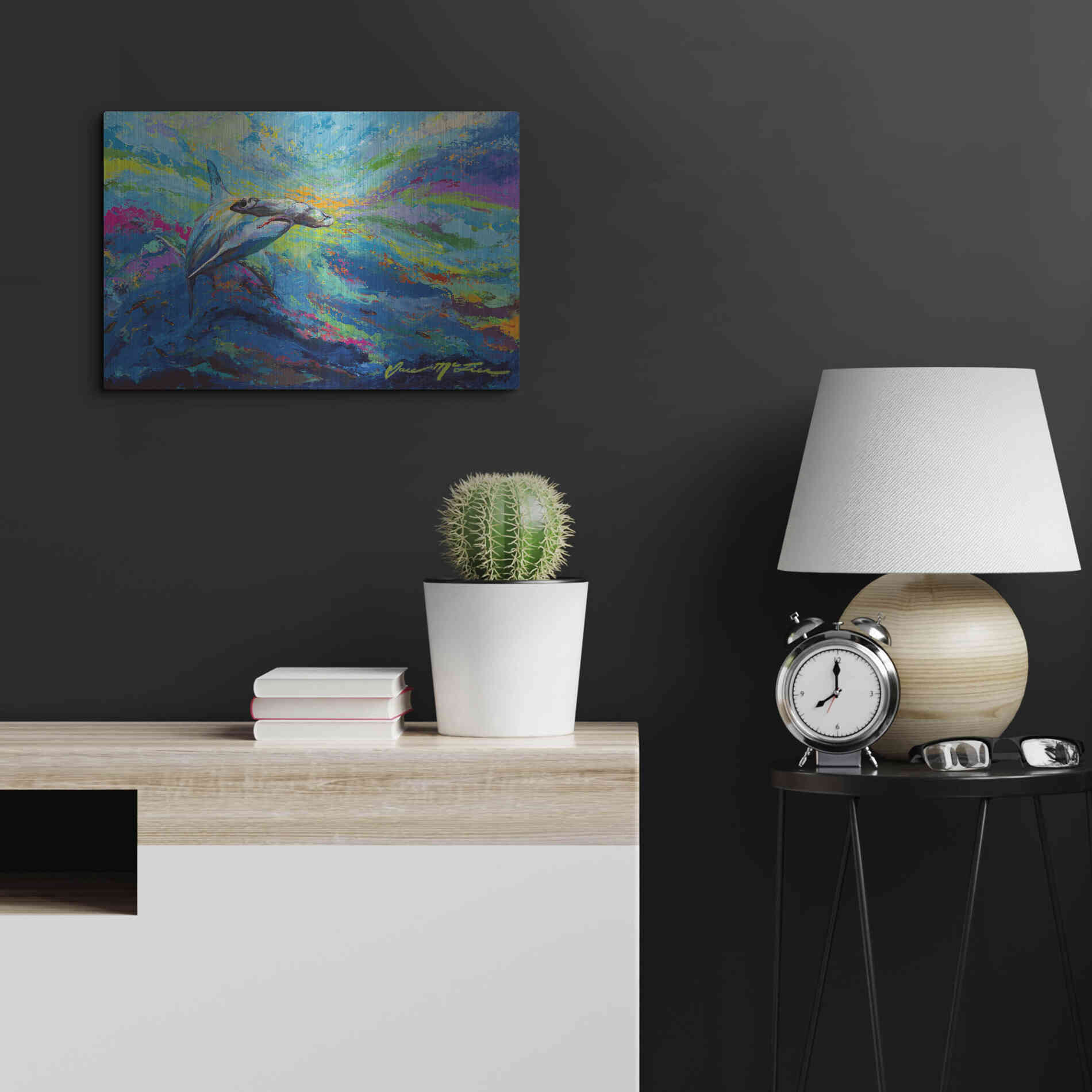 Luxe Metal Art 'After Dinner Swim Hammer Head Shark' by Jace D McTier, Metal Wall Art,24x16