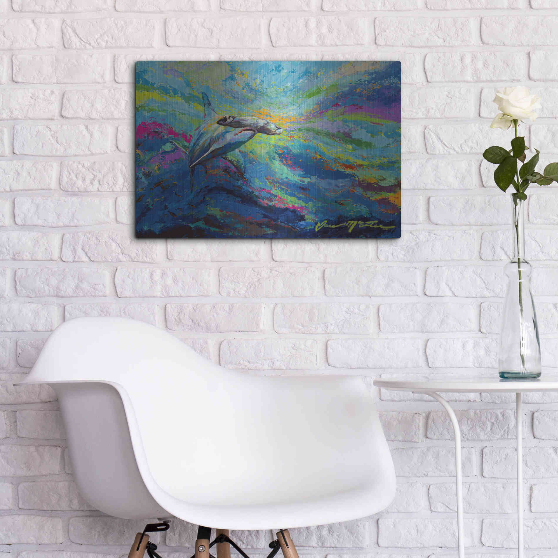 Luxe Metal Art 'After Dinner Swim Hammer Head Shark' by Jace D McTier, Metal Wall Art,24x16