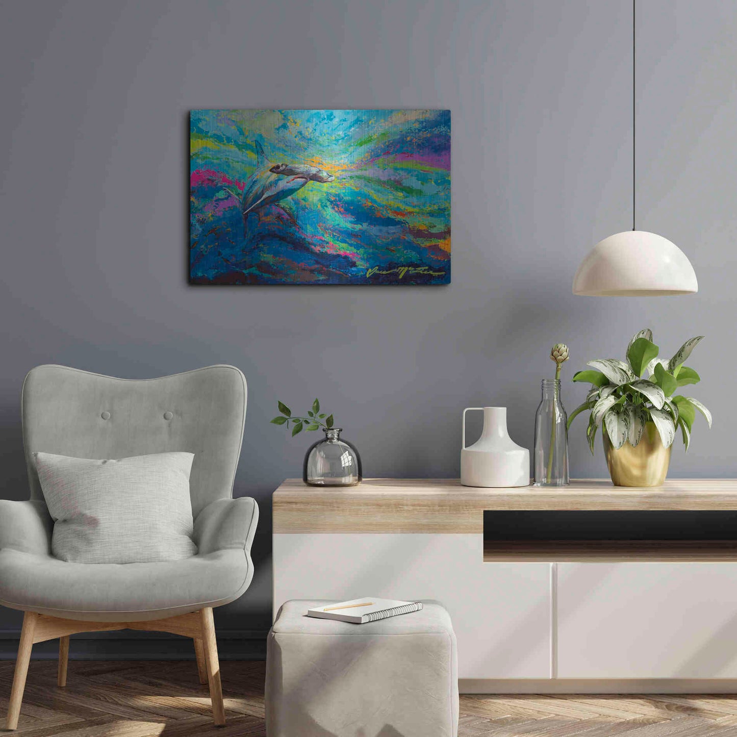 Luxe Metal Art 'After Dinner Swim Hammer Head Shark' by Jace D McTier, Metal Wall Art,24x16
