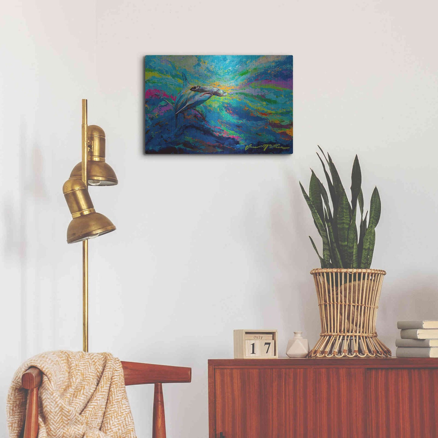 Luxe Metal Art 'After Dinner Swim Hammer Head Shark' by Jace D McTier, Metal Wall Art,24x16