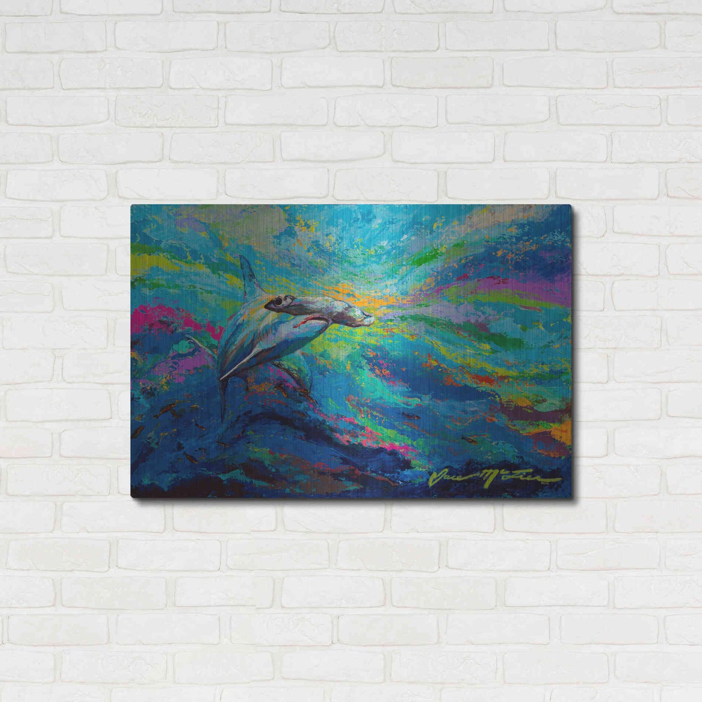 Luxe Metal Art 'After Dinner Swim Hammer Head Shark' by Jace D McTier, Metal Wall Art,36x24