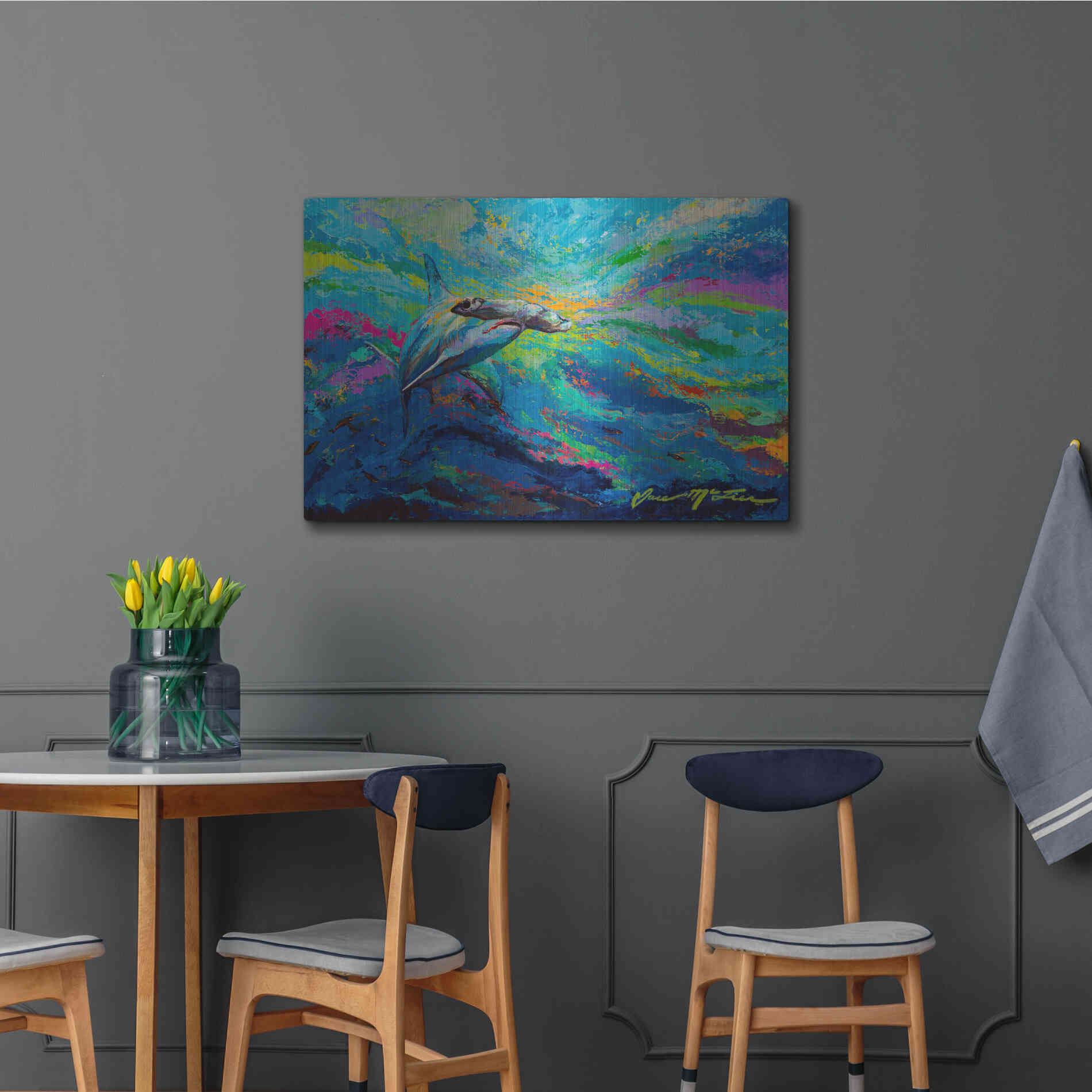 Luxe Metal Art 'After Dinner Swim Hammer Head Shark' by Jace D McTier, Metal Wall Art,36x24