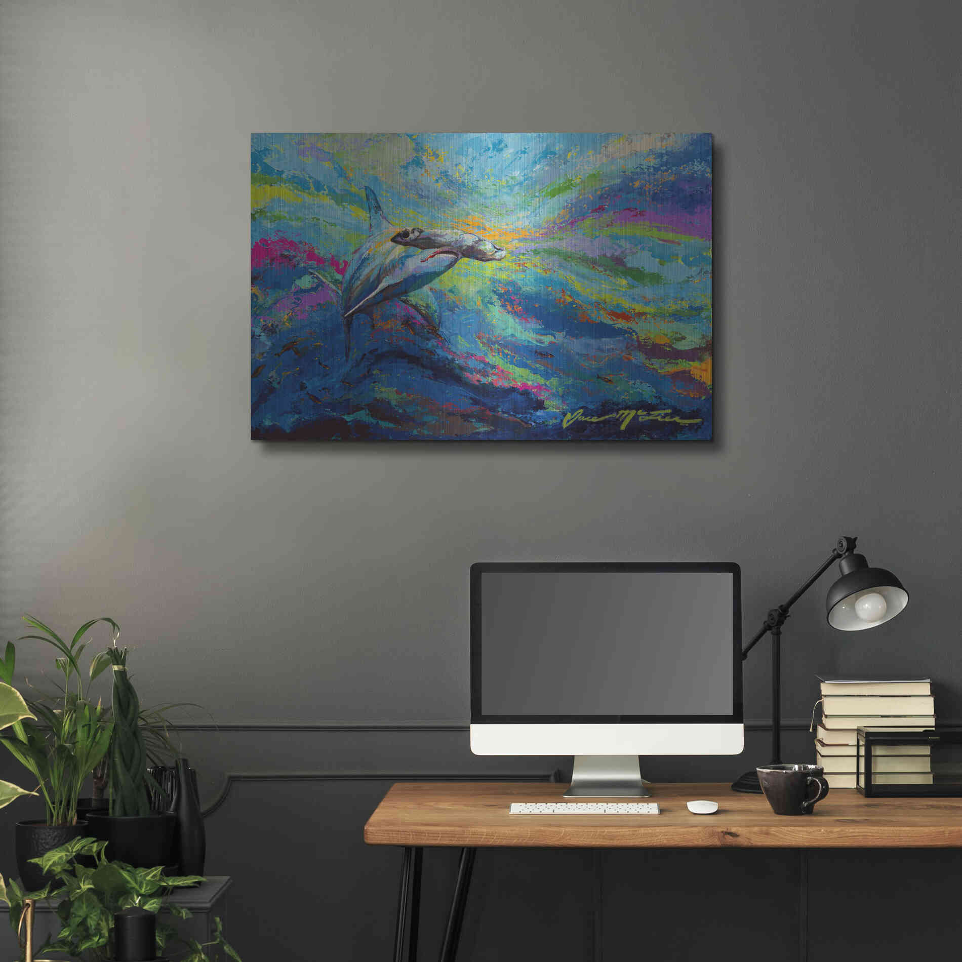Luxe Metal Art 'After Dinner Swim Hammer Head Shark' by Jace D McTier, Metal Wall Art,36x24