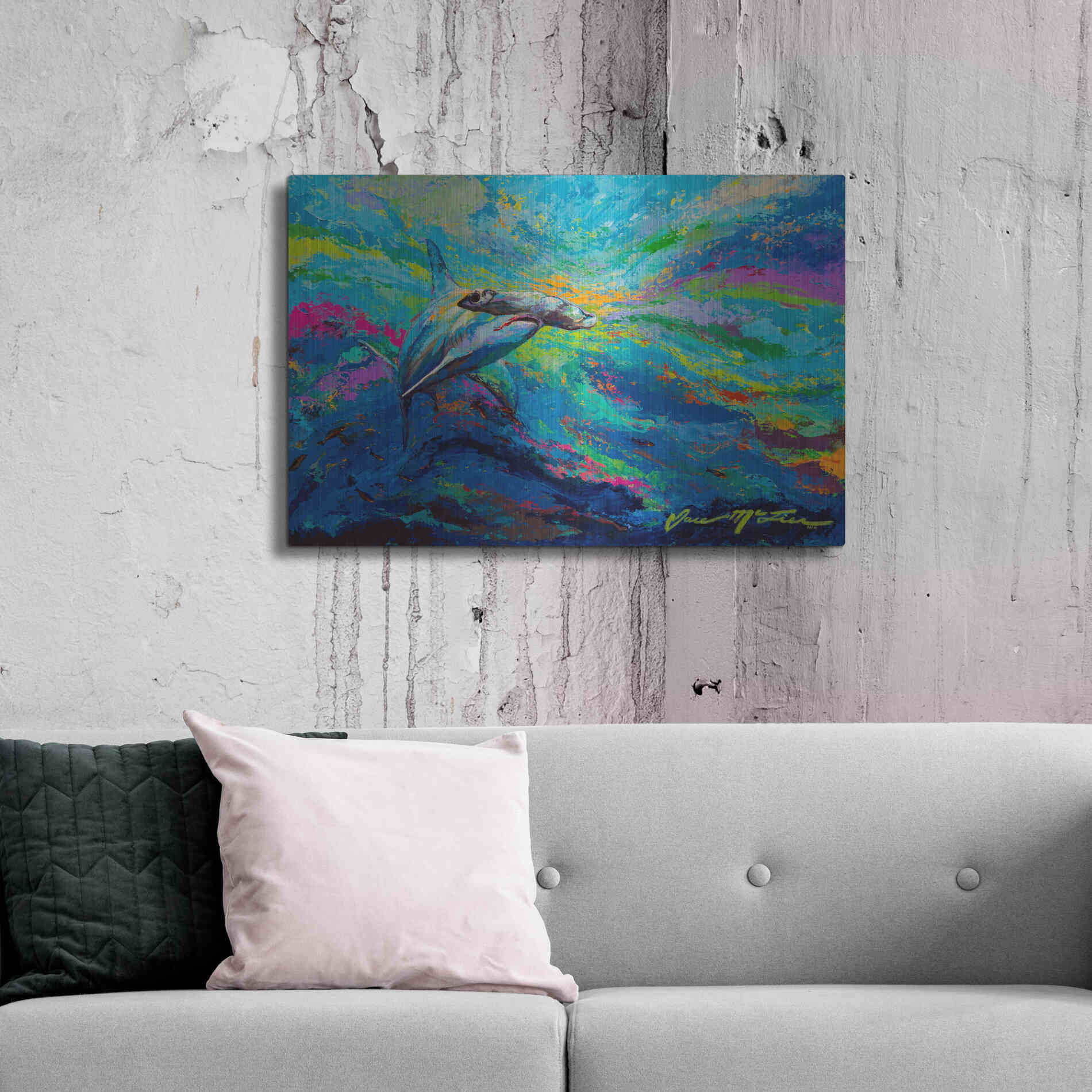 Luxe Metal Art 'After Dinner Swim Hammer Head Shark' by Jace D McTier, Metal Wall Art,36x24