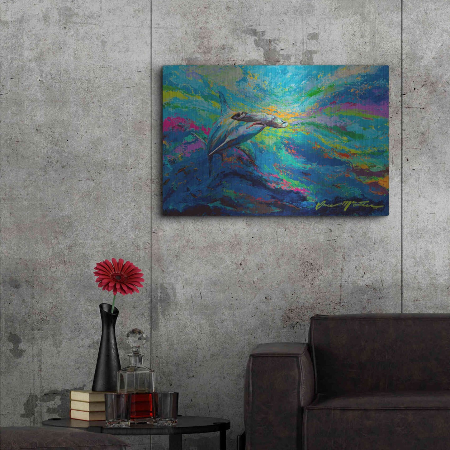 Luxe Metal Art 'After Dinner Swim Hammer Head Shark' by Jace D McTier, Metal Wall Art,36x24