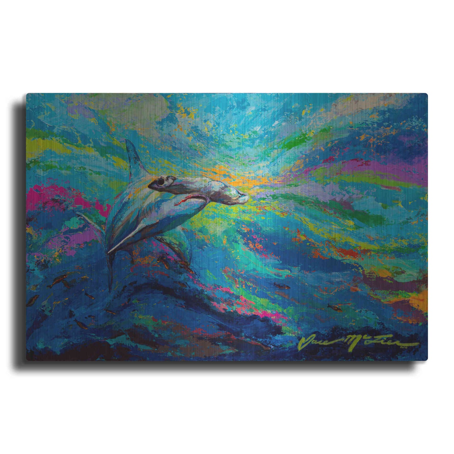 Luxe Metal Art 'After Dinner Swim Hammer Head Shark' by Jace D McTier, Metal Wall Art