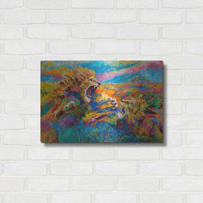 Luxe Metal Art 'Pride Fight in the Savanna African Lions' by Jace D McTier, Metal Wall Art,24x16