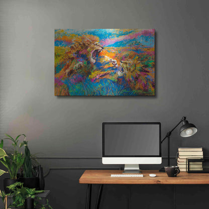 Luxe Metal Art 'Pride Fight in the Savanna African Lions' by Jace D McTier, Metal Wall Art,36x24