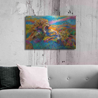 Luxe Metal Art 'Pride Fight in the Savanna African Lions' by Jace D McTier, Metal Wall Art,36x24