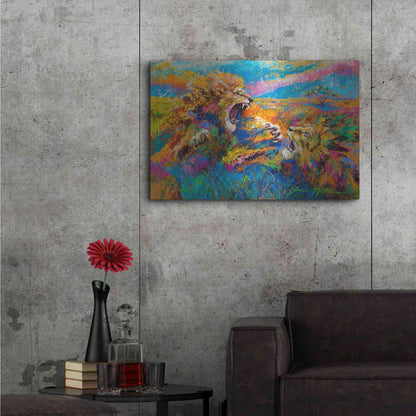 Luxe Metal Art 'Pride Fight in the Savanna African Lions' by Jace D McTier, Metal Wall Art,36x24