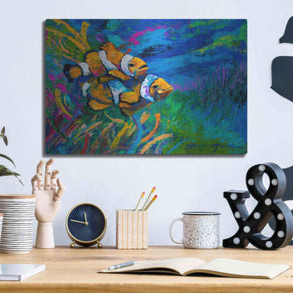 Luxe Metal Art 'The First Date Smiling Clownfish' by Jace D McTier, Metal Wall Art,16x12