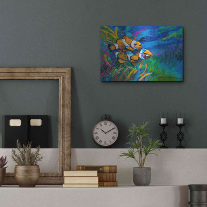 Luxe Metal Art 'The First Date Smiling Clownfish' by Jace D McTier, Metal Wall Art,16x12