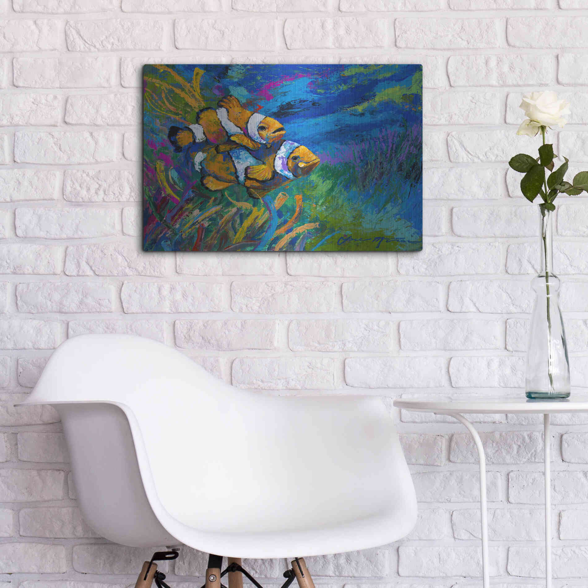 Luxe Metal Art 'The First Date Smiling Clownfish' by Jace D McTier, Metal Wall Art,24x16