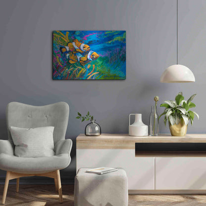 Luxe Metal Art 'The First Date Smiling Clownfish' by Jace D McTier, Metal Wall Art,24x16