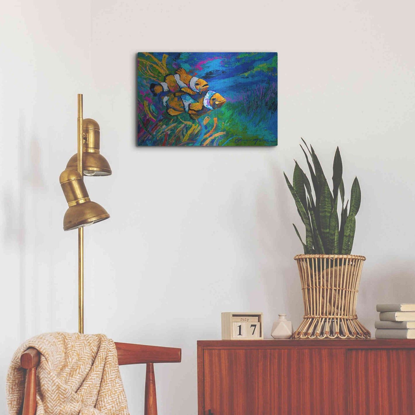 Luxe Metal Art 'The First Date Smiling Clownfish' by Jace D McTier, Metal Wall Art,24x16