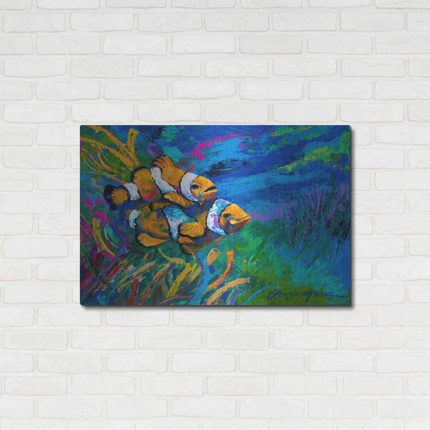 Luxe Metal Art 'The First Date Smiling Clownfish' by Jace D McTier, Metal Wall Art,36x24