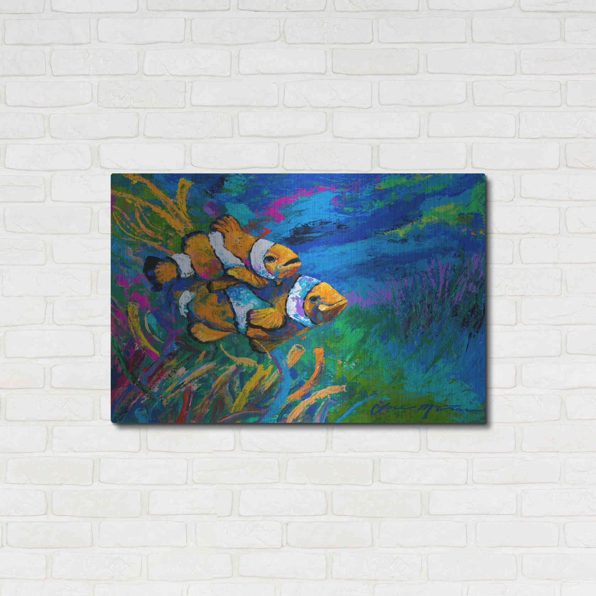 Luxe Metal Art 'The First Date Smiling Clownfish' by Jace D McTier, Metal Wall Art,36x24