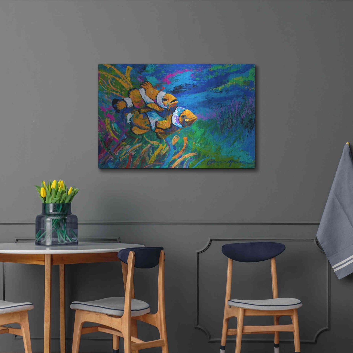 Luxe Metal Art 'The First Date Smiling Clownfish' by Jace D McTier, Metal Wall Art,36x24