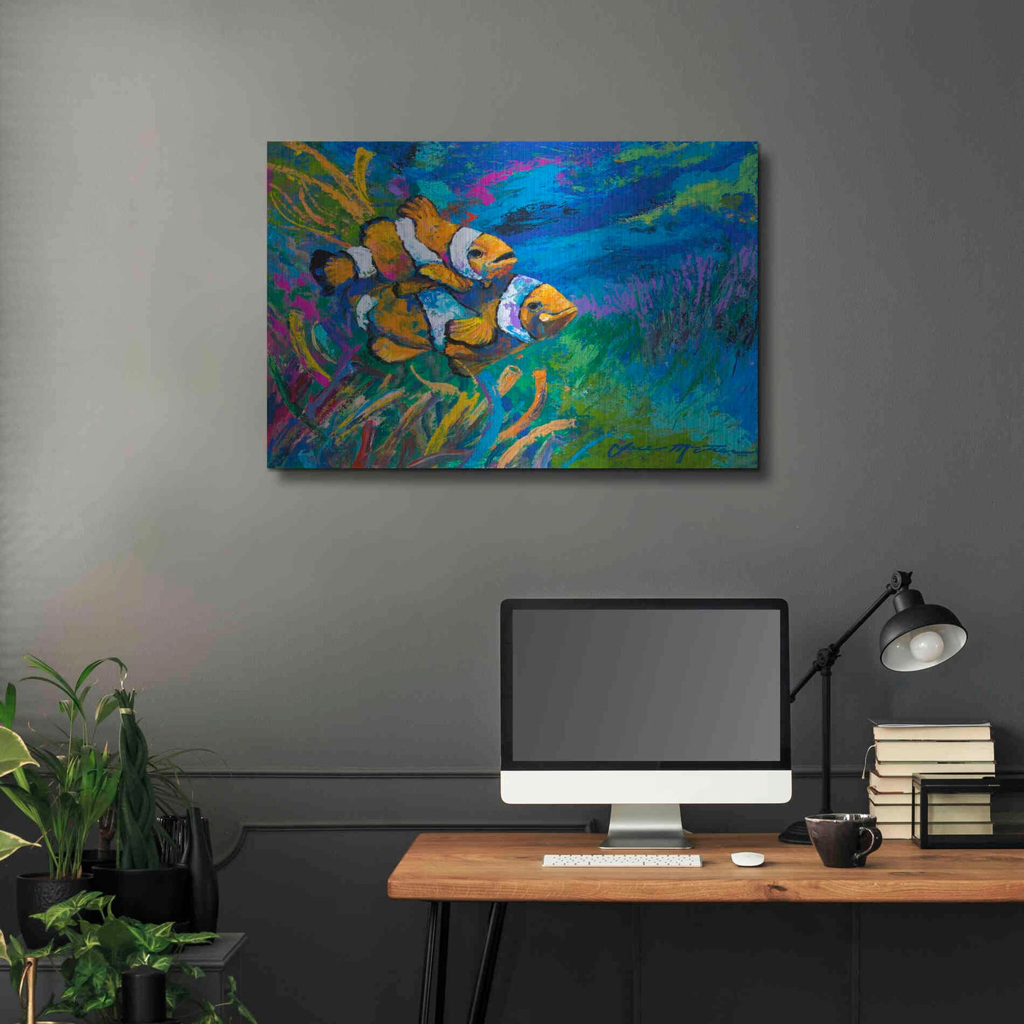 Luxe Metal Art 'The First Date Smiling Clownfish' by Jace D McTier, Metal Wall Art,36x24
