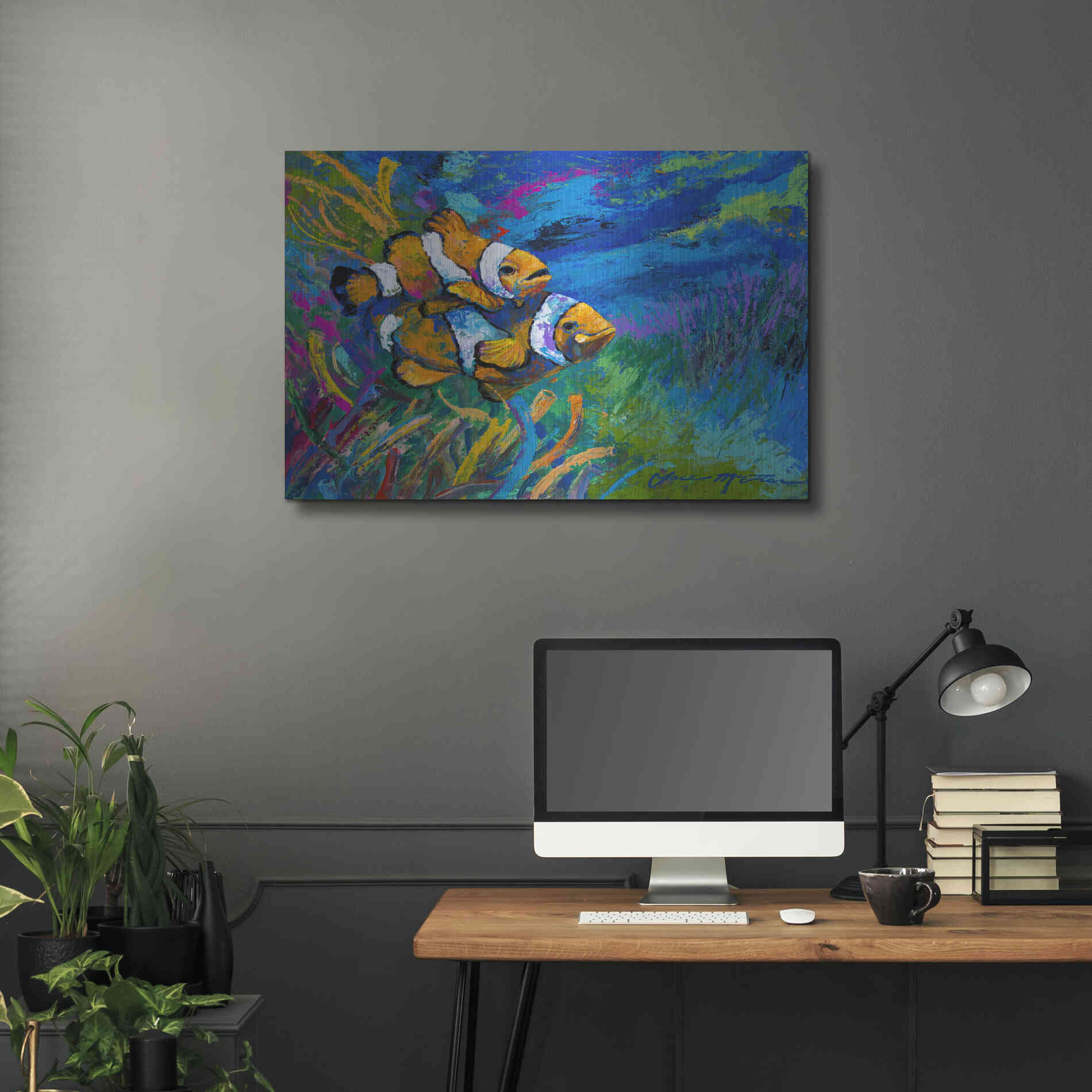 Luxe Metal Art 'The First Date Smiling Clownfish' by Jace D McTier, Metal Wall Art,36x24