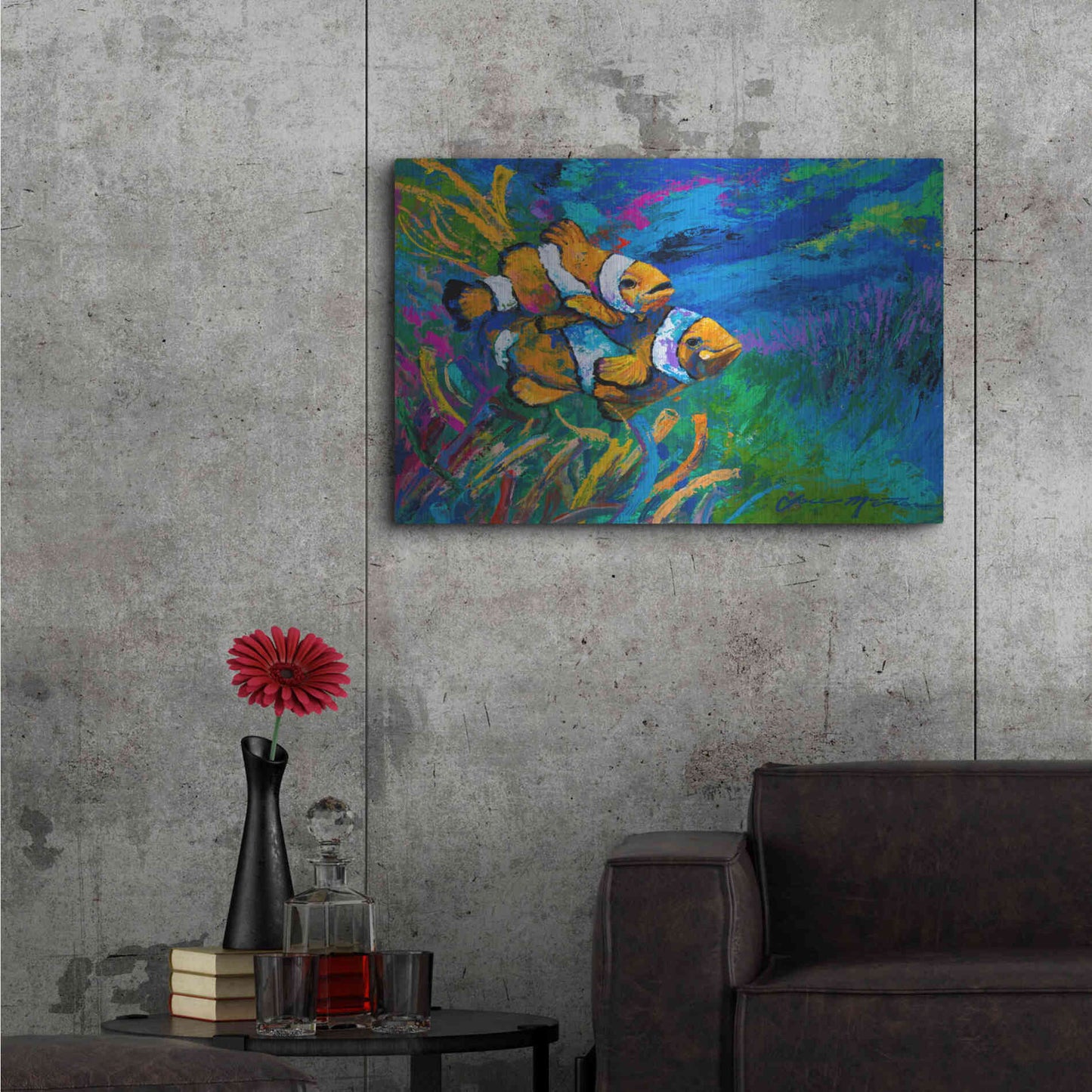 Luxe Metal Art 'The First Date Smiling Clownfish' by Jace D McTier, Metal Wall Art,36x24
