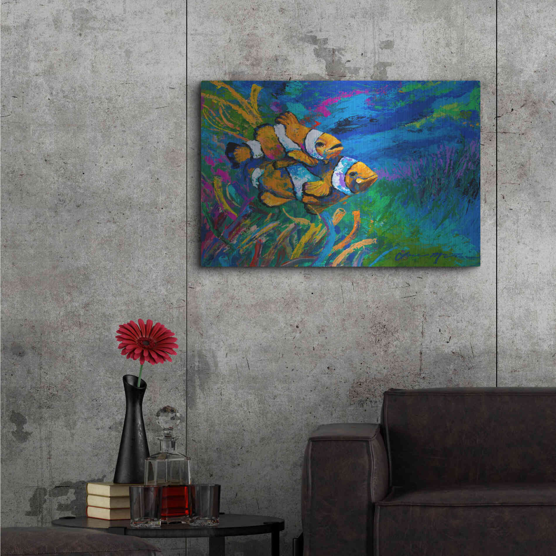 Luxe Metal Art 'The First Date Smiling Clownfish' by Jace D McTier, Metal Wall Art,36x24