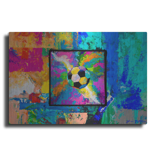 Luxe Metal Art 'Window into the Soccer Universe Pink and Cyan' by Jace D McTier, Metal Wall Art