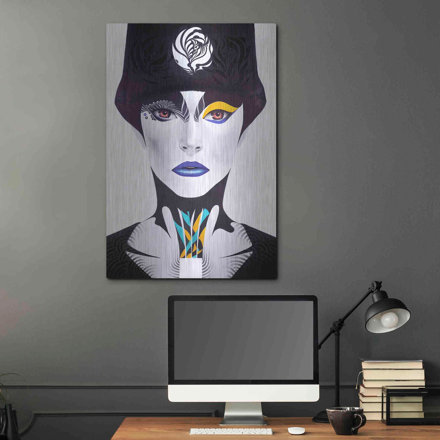 Luxe Metal Art 'Blue Lip' by MinJae, Metal Wall Art,24x36