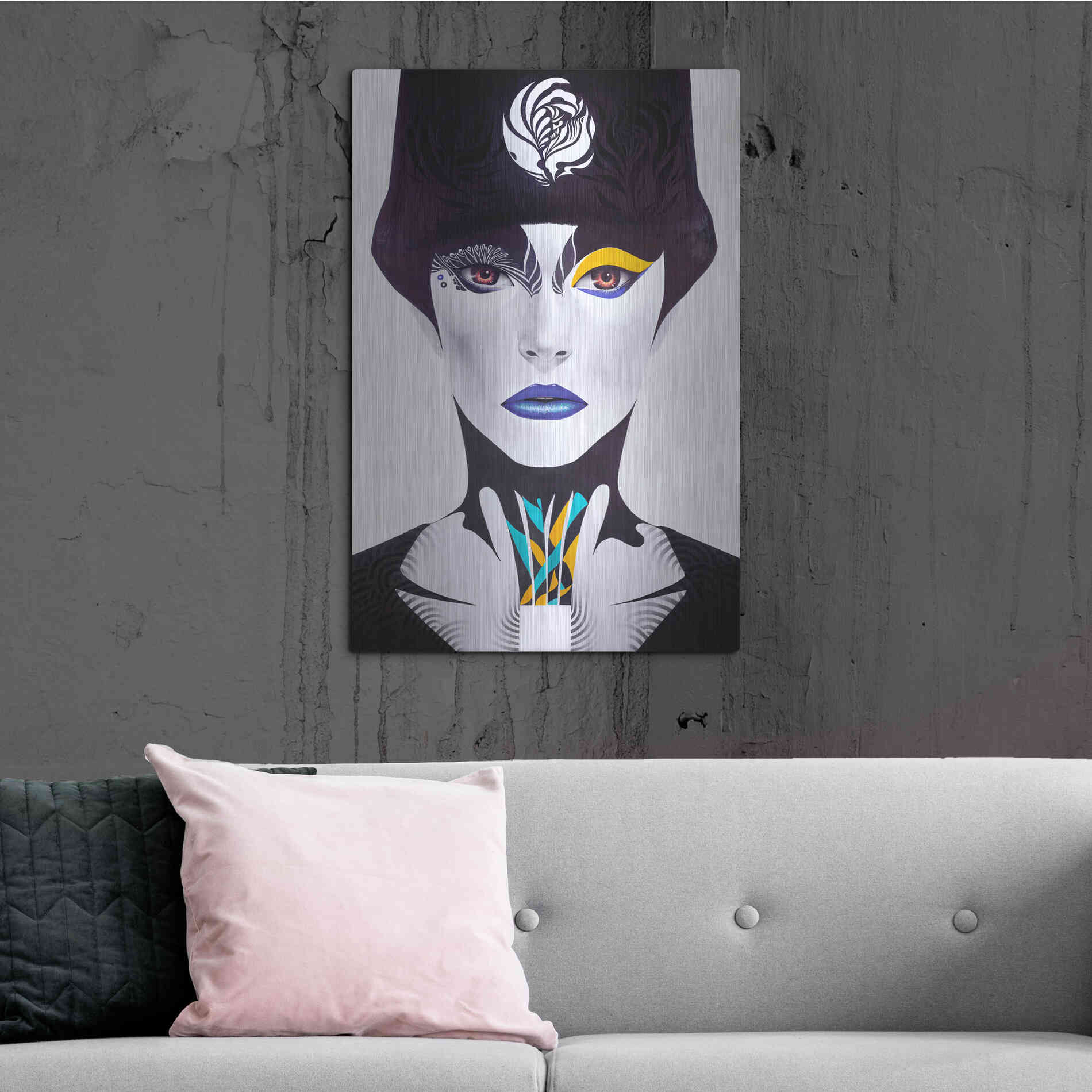 Luxe Metal Art 'Blue Lip' by MinJae, Metal Wall Art,24x36