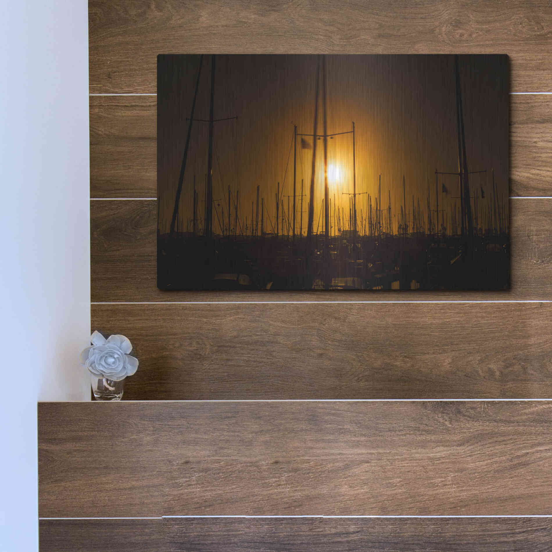 Luxe Metal Art 'Mast Sunset' by Chris Moyer, Metal Wall Art,16x12