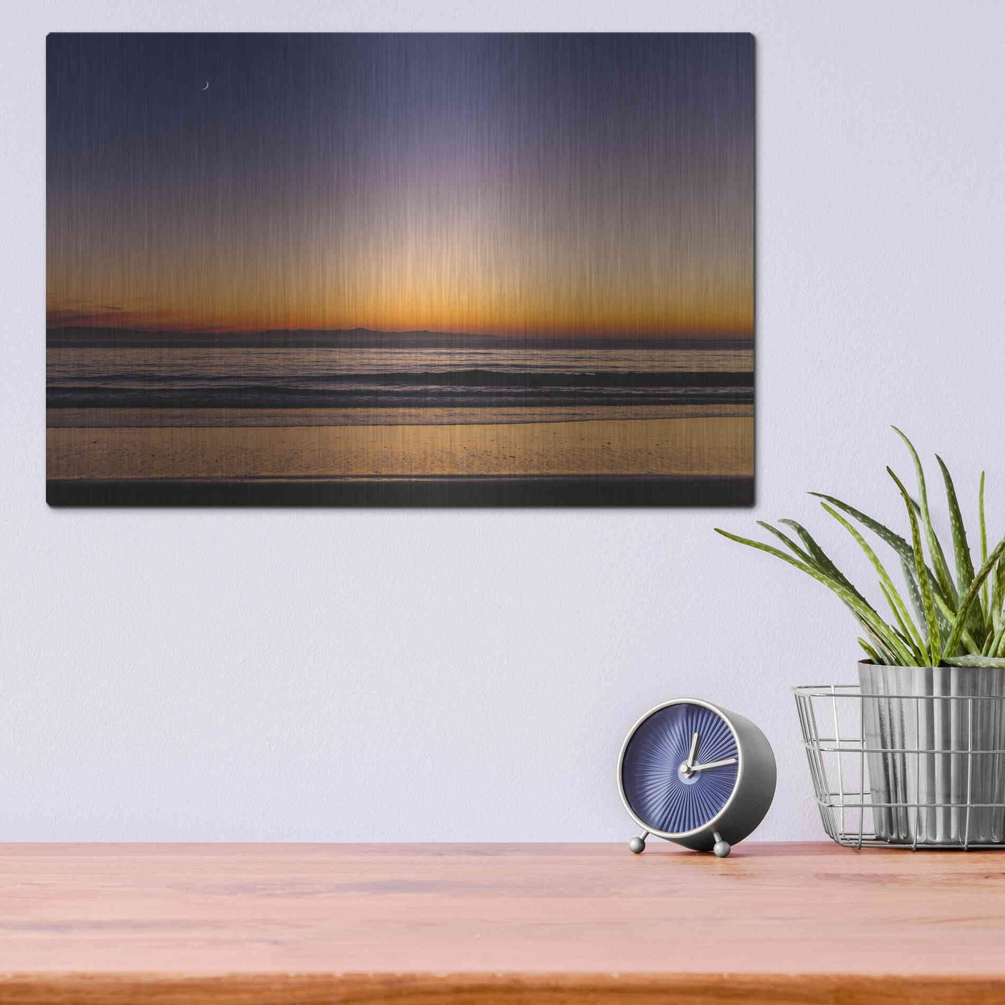 Luxe Metal Art 'Moonrise Sunset' by Chris Moyer, Metal Wall Art,16x12