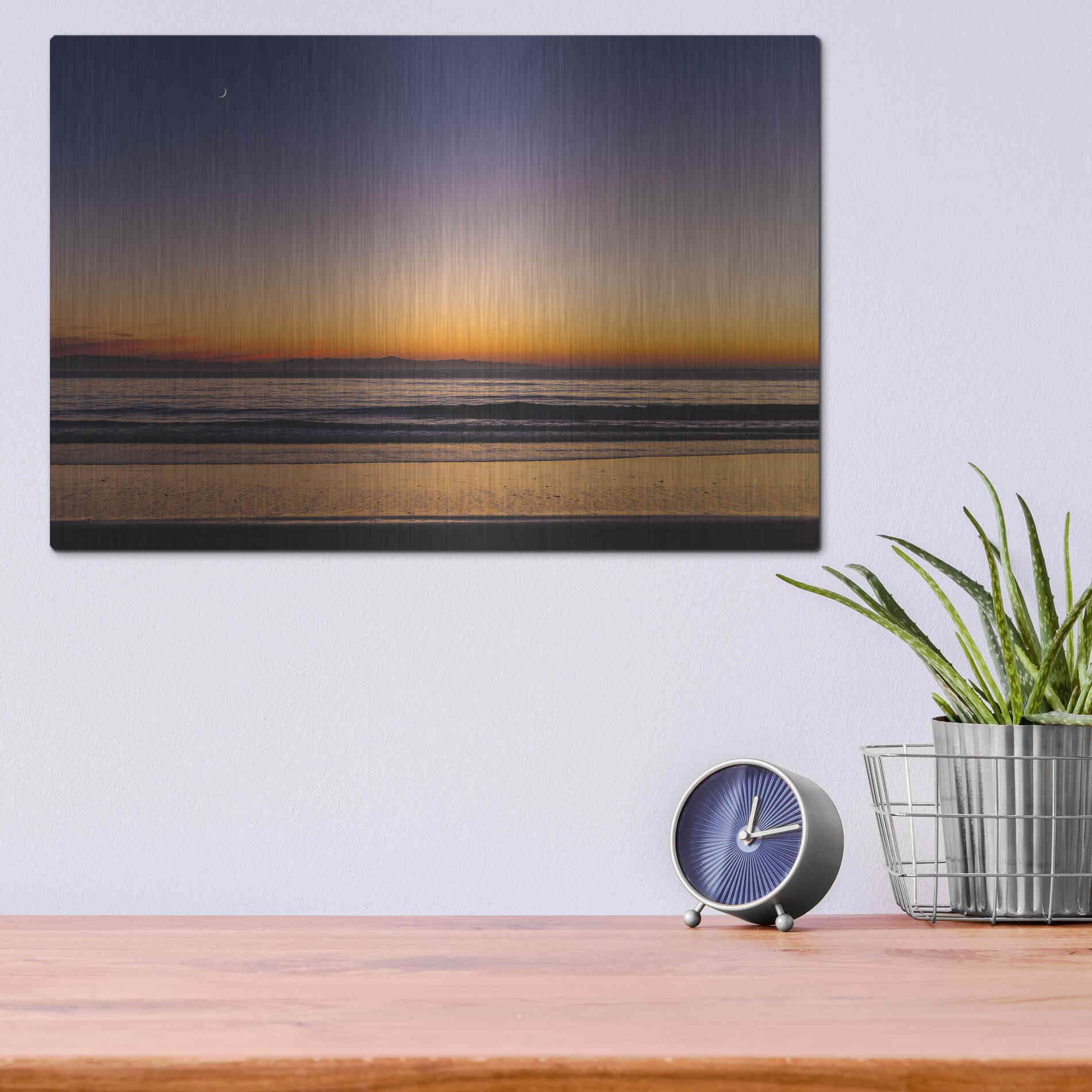 Luxe Metal Art 'Moonrise Sunset' by Chris Moyer, Metal Wall Art,16x12