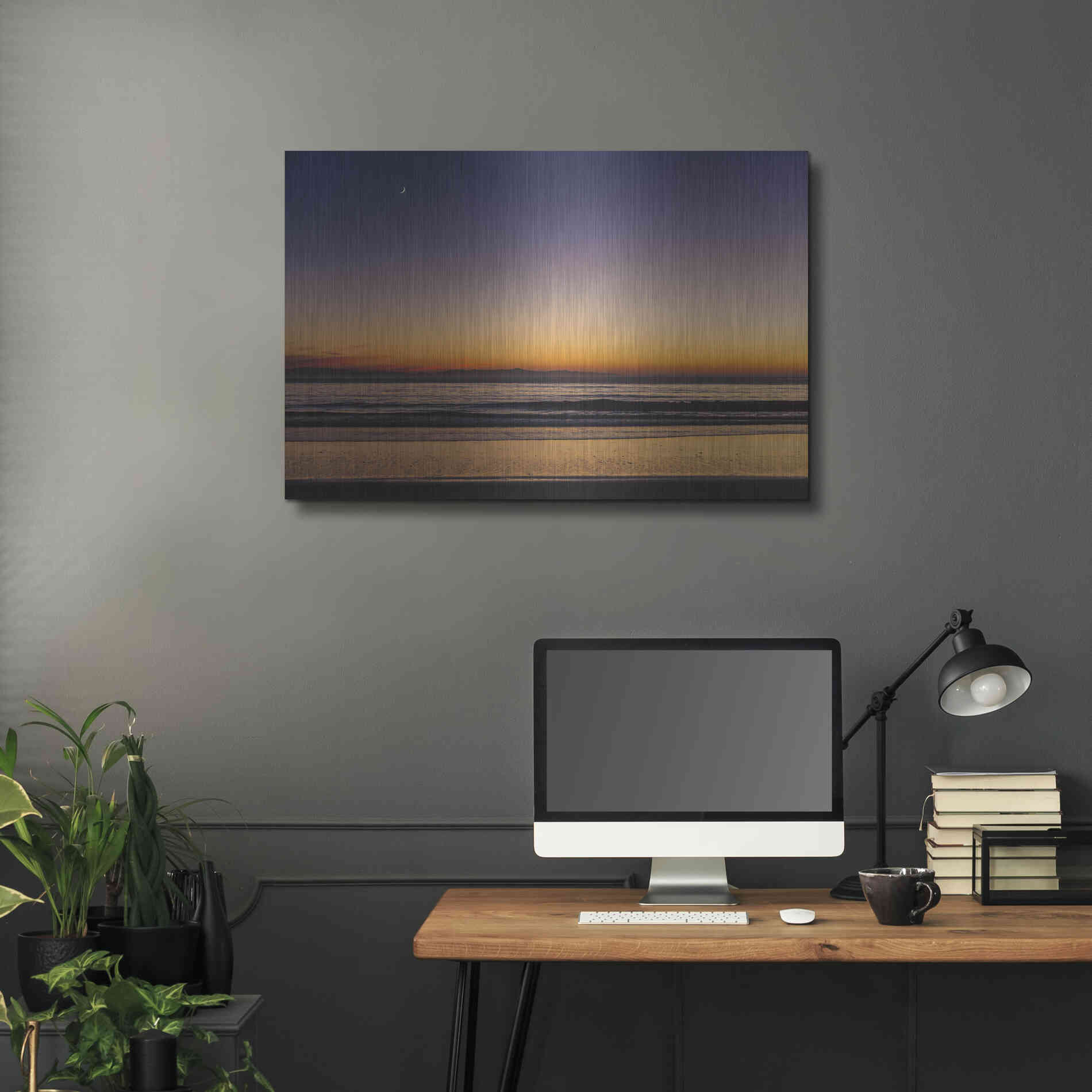 Luxe Metal Art 'Moonrise Sunset' by Chris Moyer, Metal Wall Art,36x24
