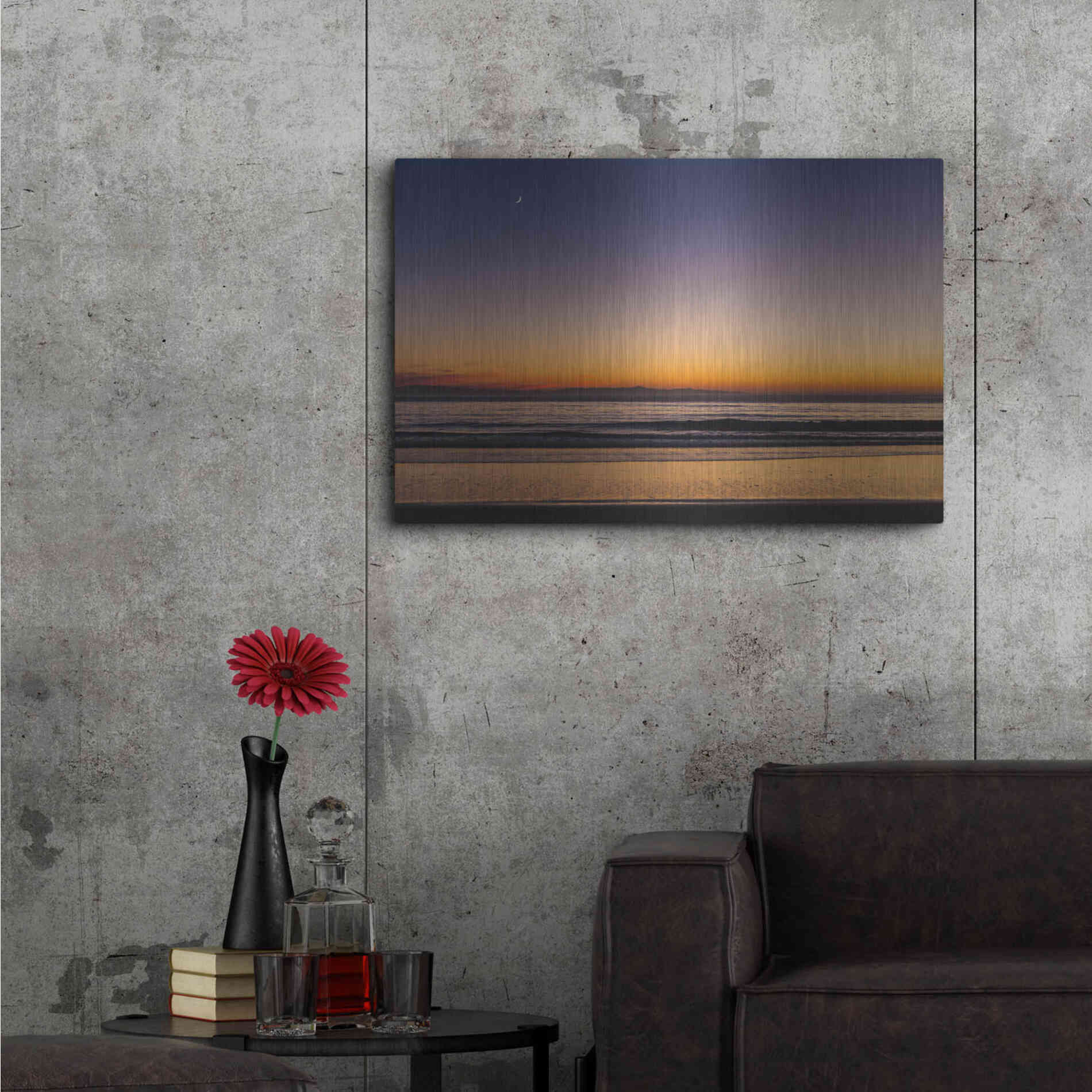 Luxe Metal Art 'Moonrise Sunset' by Chris Moyer, Metal Wall Art,36x24
