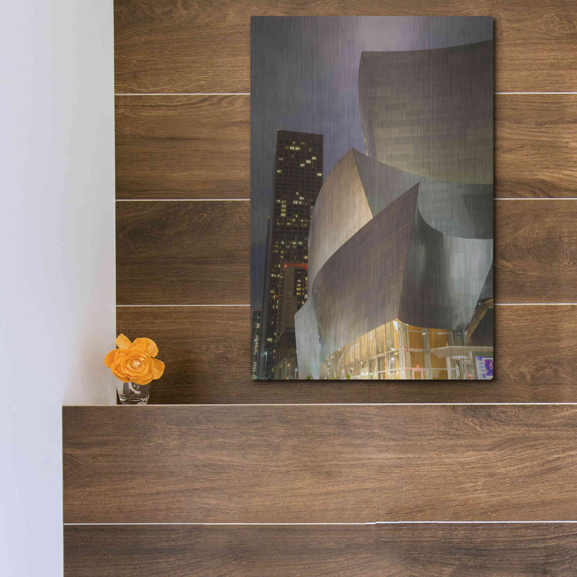 Luxe Metal Art 'Old Meets New Disney Concert Hall' by Chris Moyer, Metal Wall Art,12x16