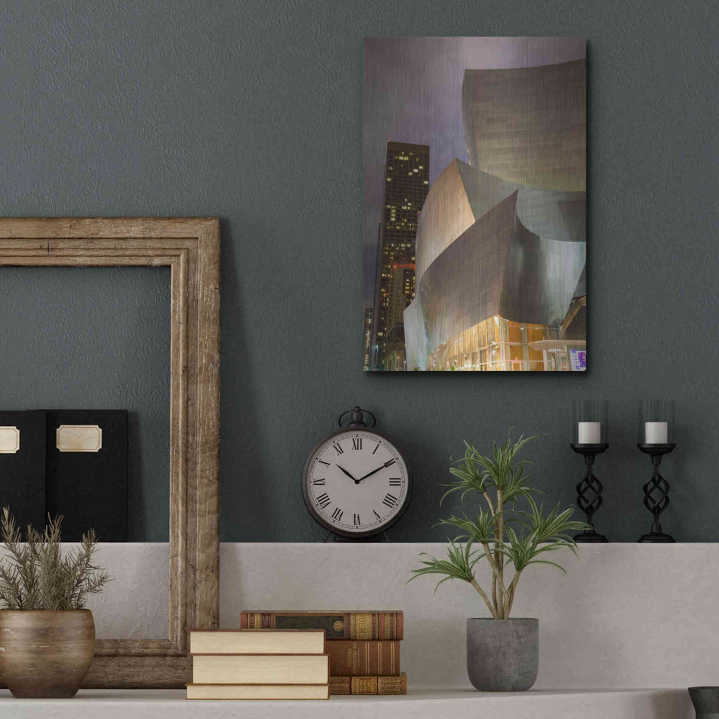 Luxe Metal Art 'Old Meets New Disney Concert Hall' by Chris Moyer, Metal Wall Art,12x16