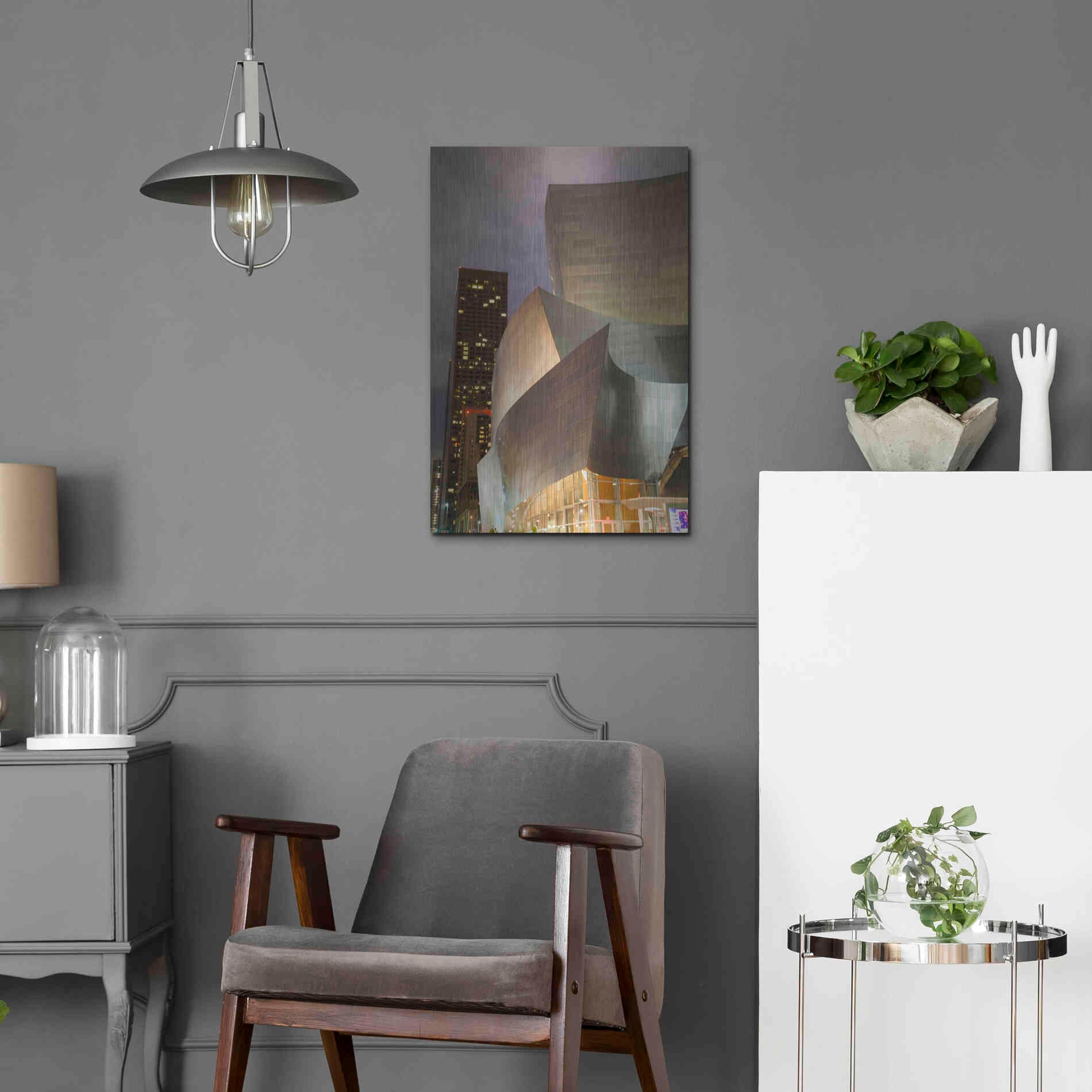 Luxe Metal Art 'Old Meets New Disney Concert Hall' by Chris Moyer, Metal Wall Art,16x24