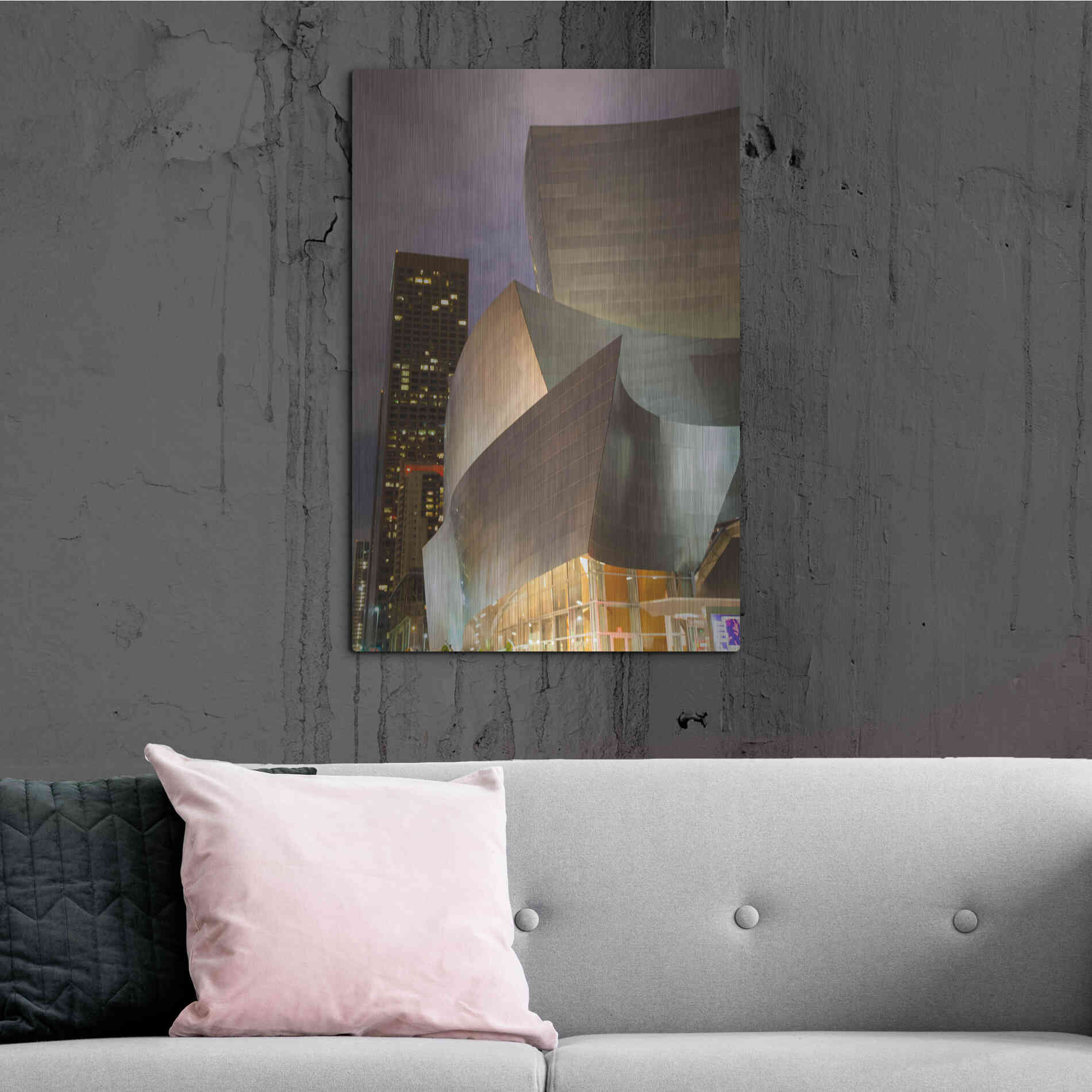 Luxe Metal Art 'Old Meets New Disney Concert Hall' by Chris Moyer, Metal Wall Art,24x36