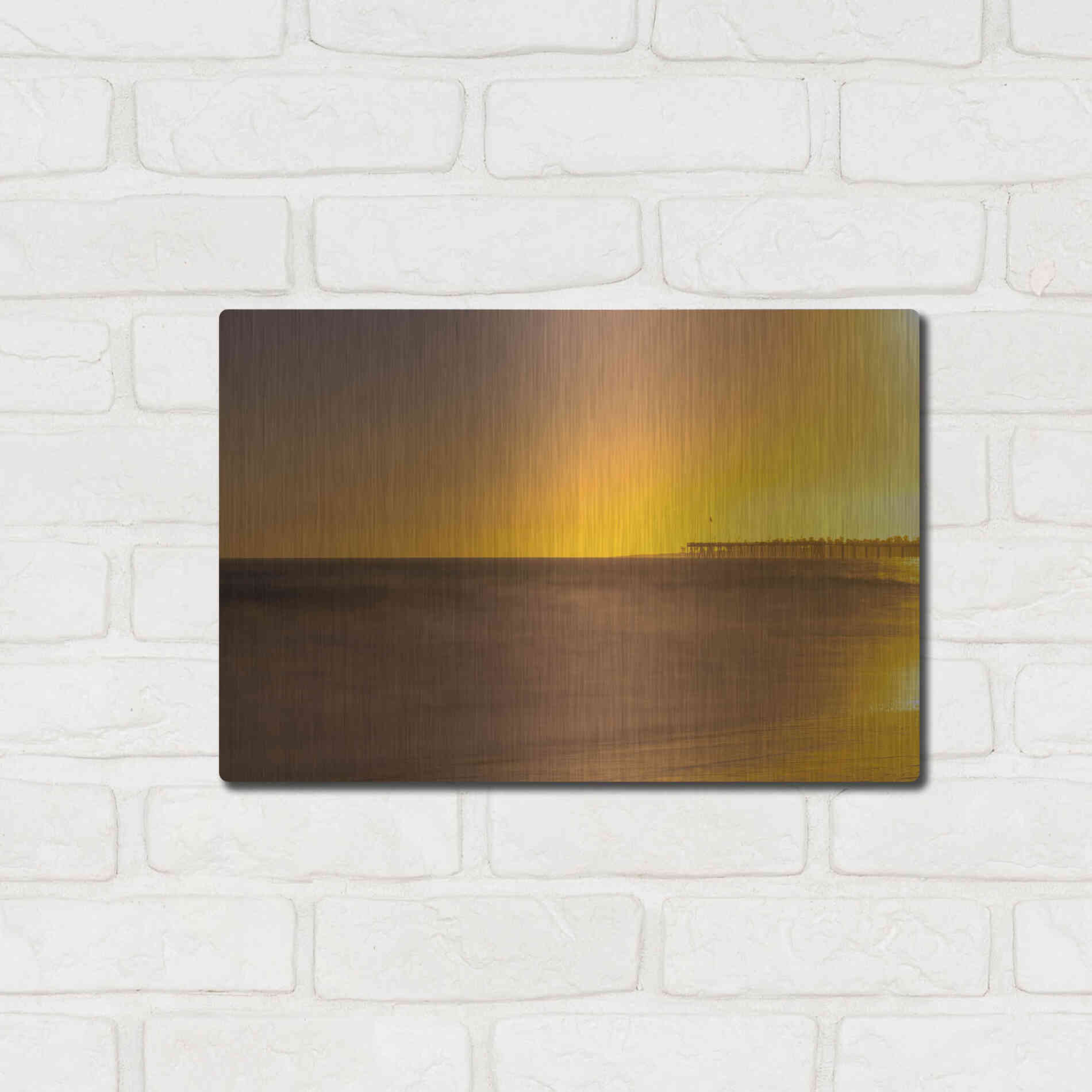 Luxe Metal Art 'Pier Orange' by Chris Moyer, Metal Wall Art,16x12