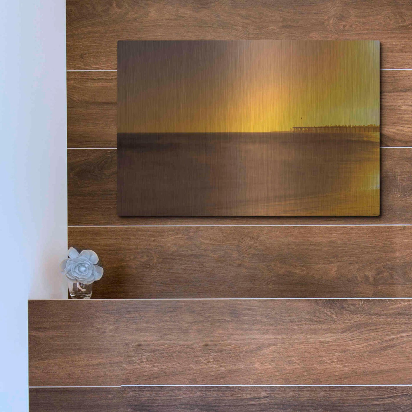 Luxe Metal Art 'Pier Orange' by Chris Moyer, Metal Wall Art,16x12