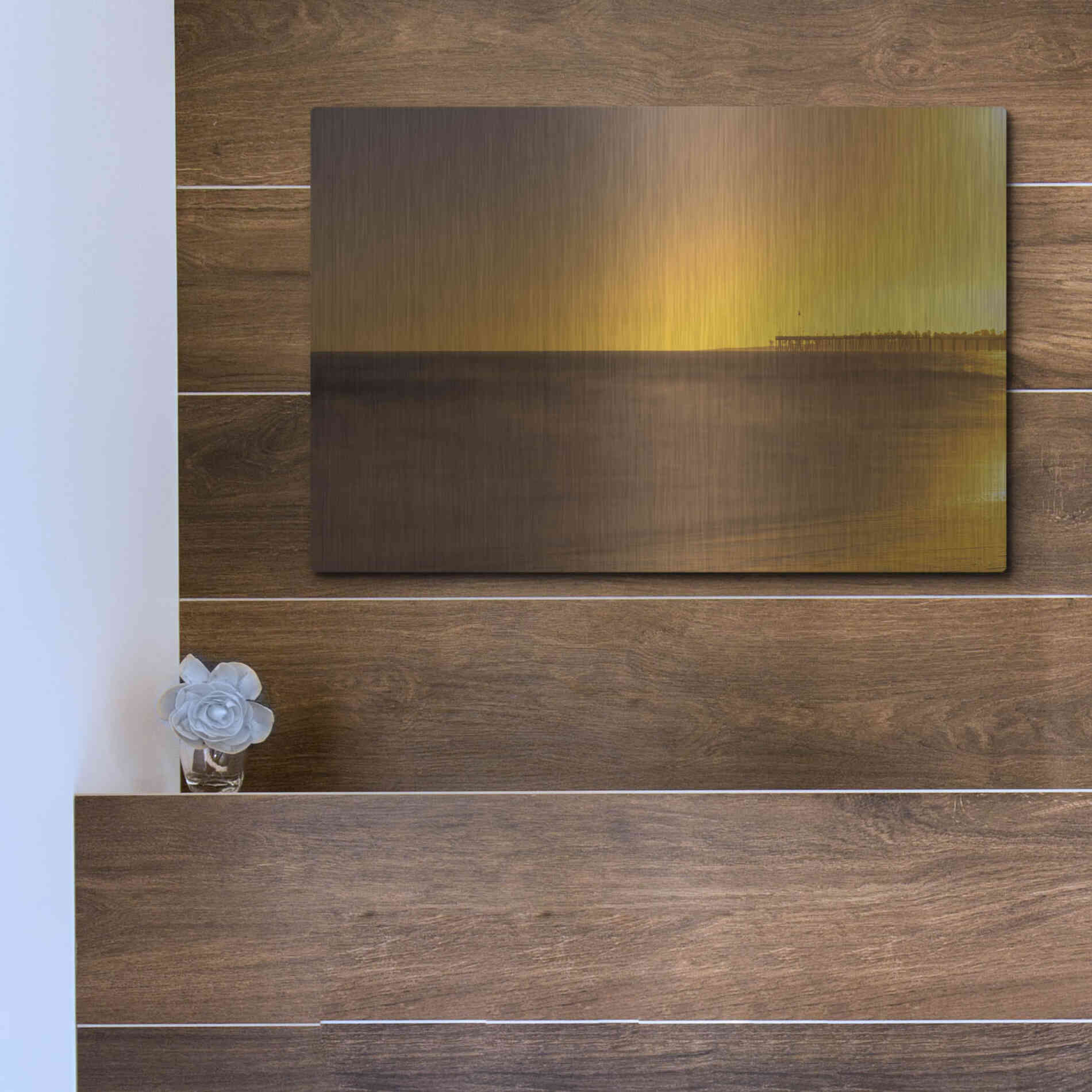 Luxe Metal Art 'Pier Orange' by Chris Moyer, Metal Wall Art,16x12